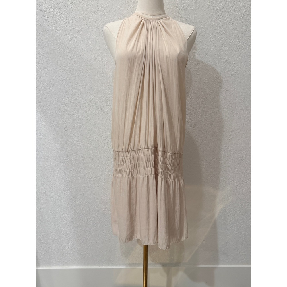 Ramy Brook Paris Halter Mini Dress Blush Cream Drop Waist Pleated